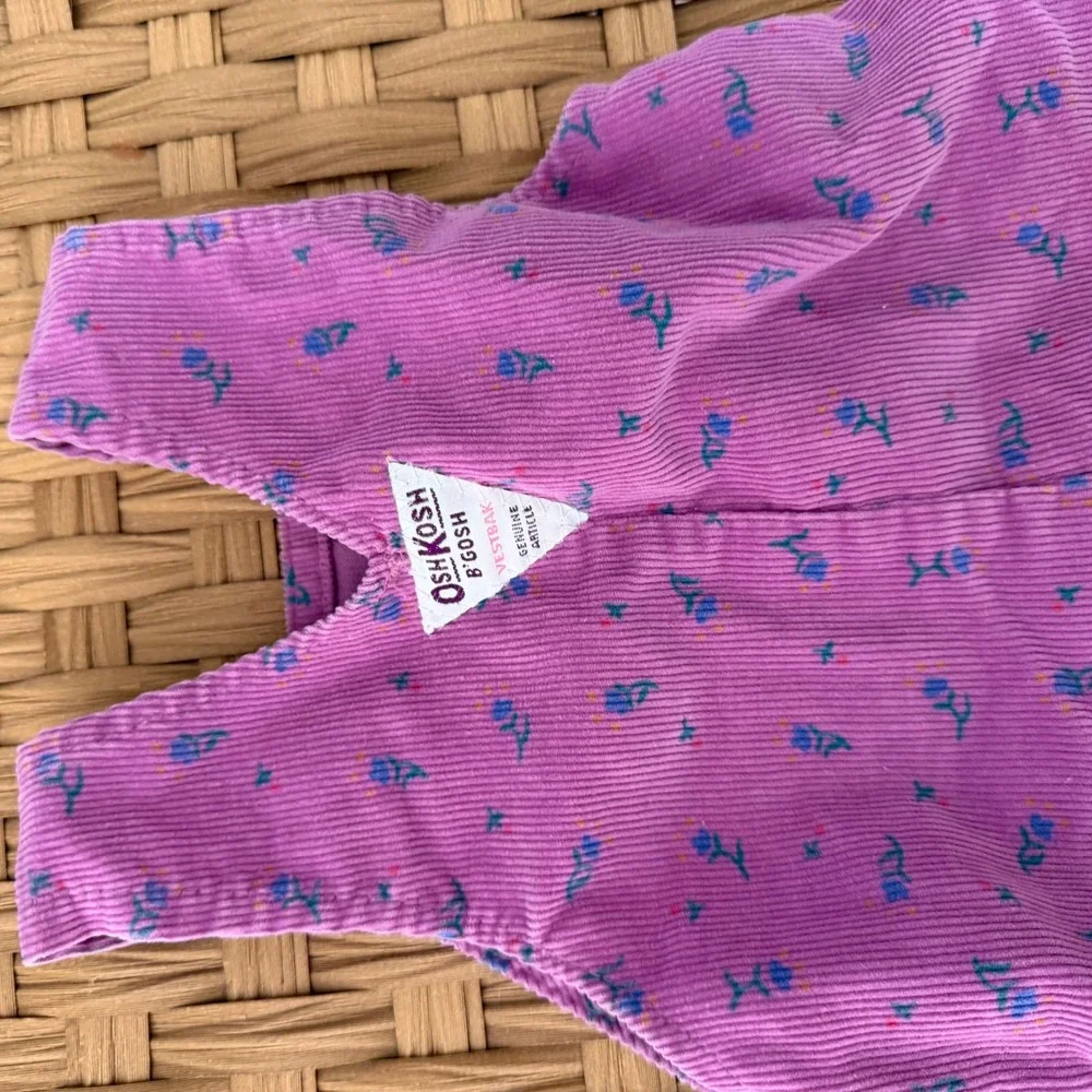 Vintage OshKosh Bgosh Purple Floral Corduroy Footed Overalls 3-6 Months